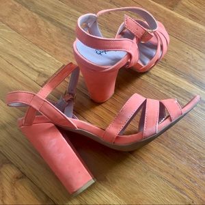Qupid High Heels Sandals Neon Pink/Coral